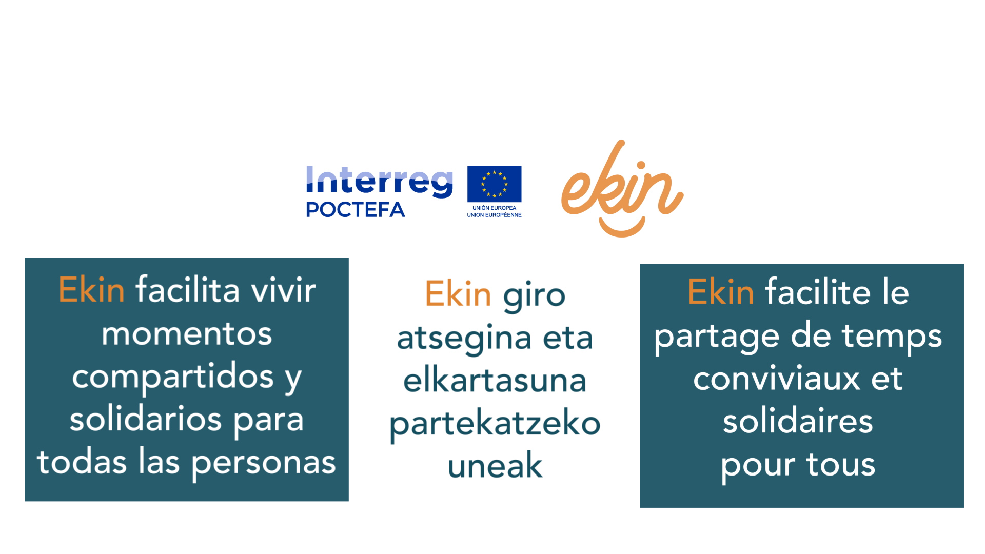 Portada con el título de la reflexión recogida en el video y los logos de EKIN y POCTEFA.